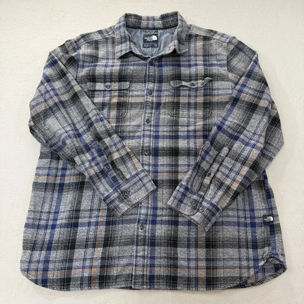 The North Face Mens XXL Plaid Flannel Shirt Blue Gray Button Up Outdoor